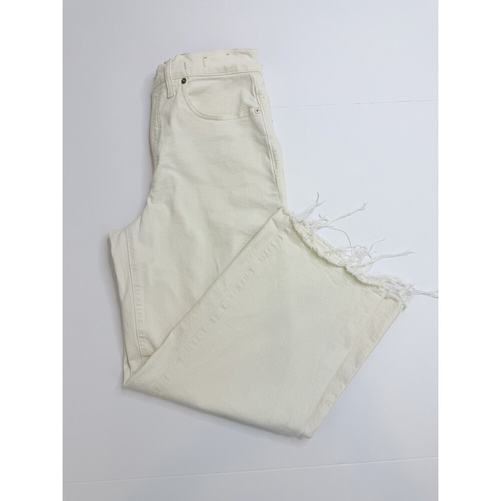 Madewell Perfect Vintage Wide Leg Crop Jeans Womens 28 Beige High Rise Raw Hem D - Picture 5 of 12